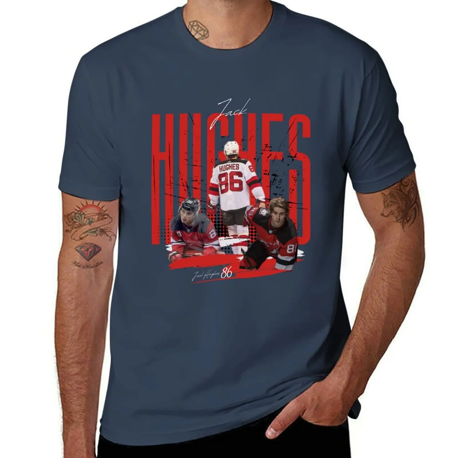 

vintage hockey devils player T-Shirt Basic Crew Neck Short Sleeve Top