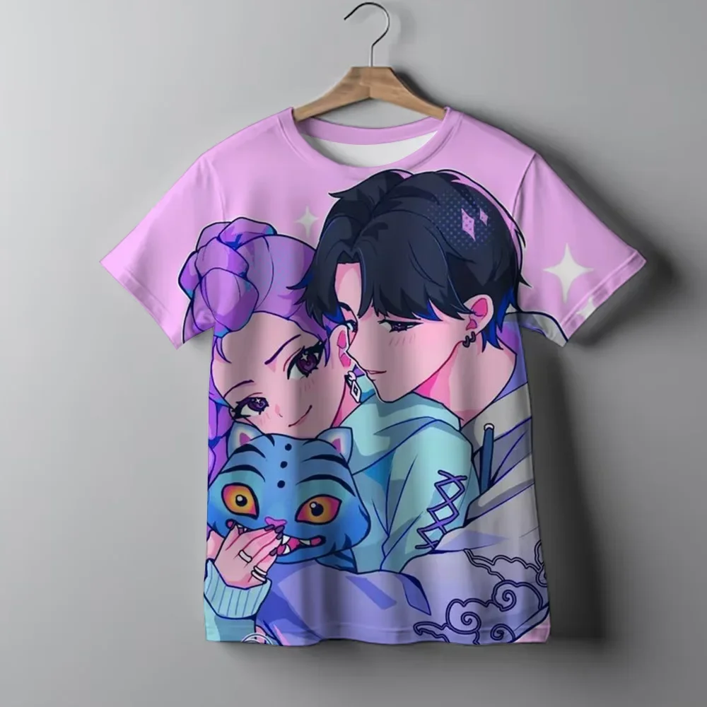 

2025 Hot Movie Kpop Demon Hunters Print Graphic T-Shirt Cotton Fashion Girls Casual Tee Tops Boys adult s Clothing