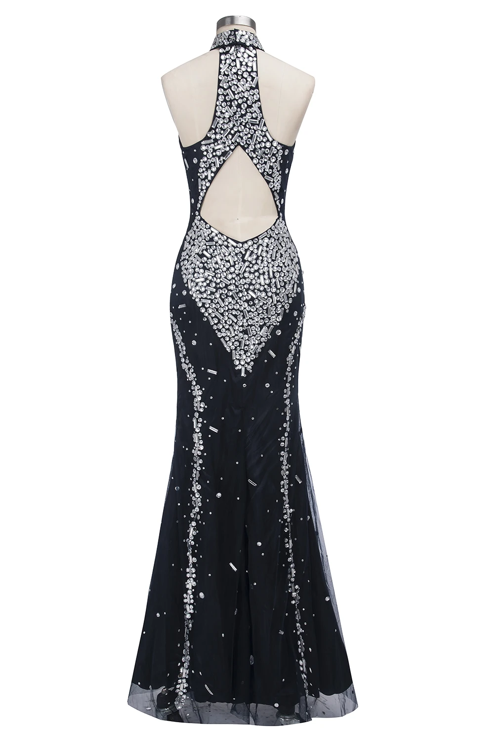 BABYONLINE Mermaid Prom Dress Sleeveless Sequin Appliqulies Illusion Halter Neckline with A Sexy Open Back Formal Evening Party