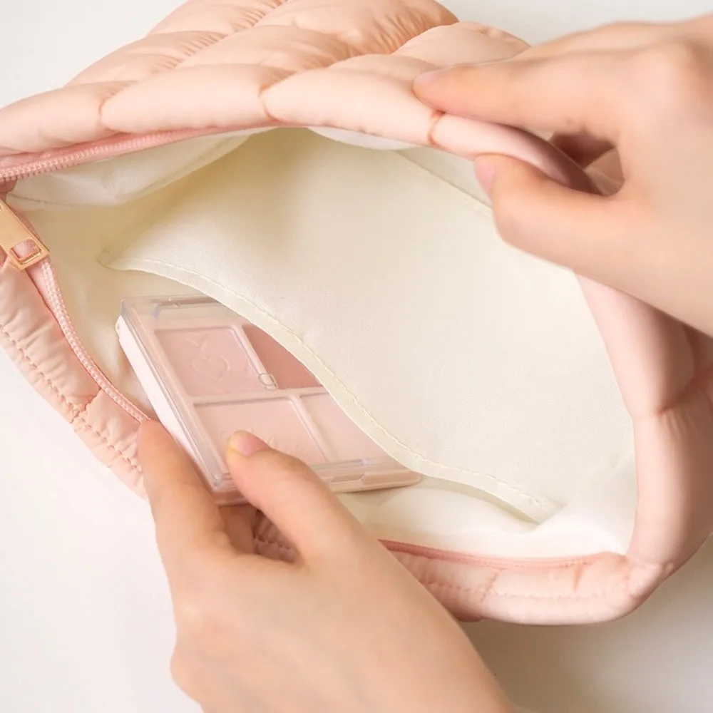 Bolsa de Maquiagem Portátil Acolchoada Grande Capacidade, Bolsa de Armazenamento de Algodão, Bolsa Clutch de Cor Sólida com Zíper, Bolsa Cosmética para Uso Externo