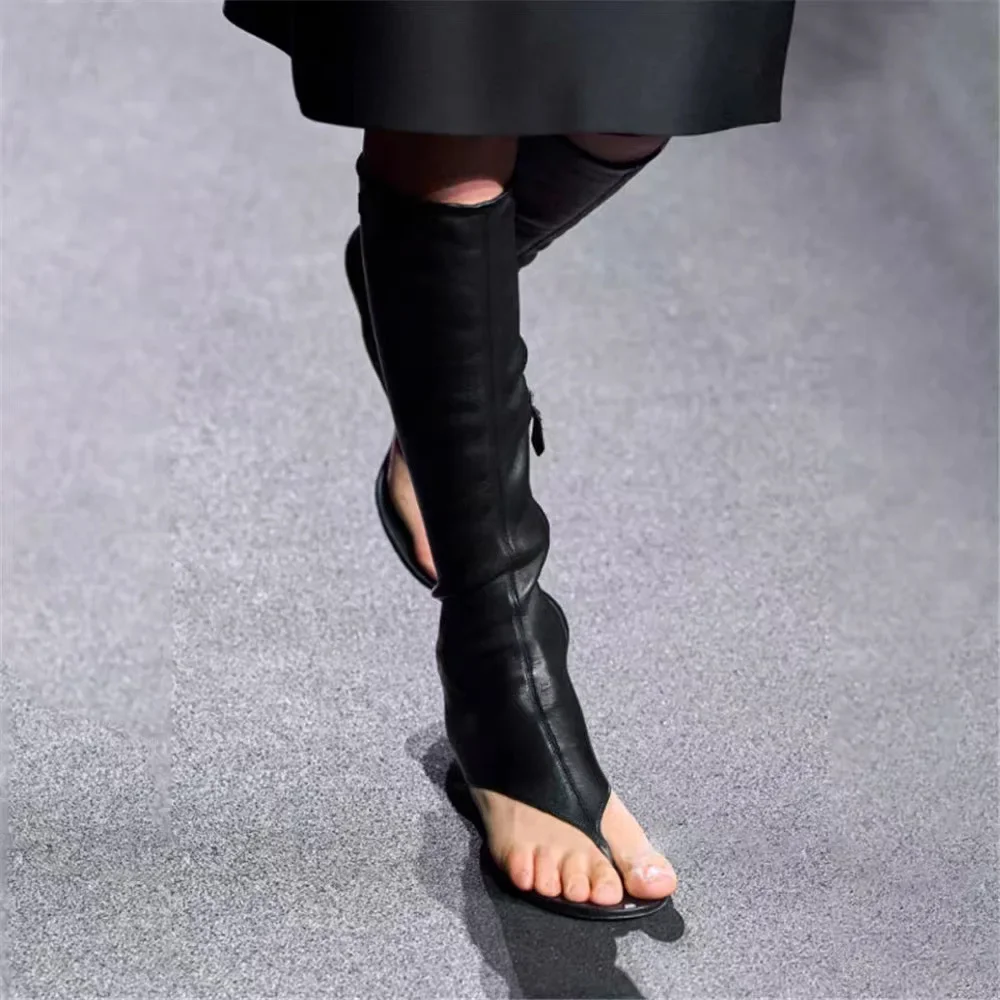 

Runway Show New Mid Heel Elastic High Tube Fish Mouth Clip Toothed Cool Boots Slim Heel Personalized Fashion Women's Shoes