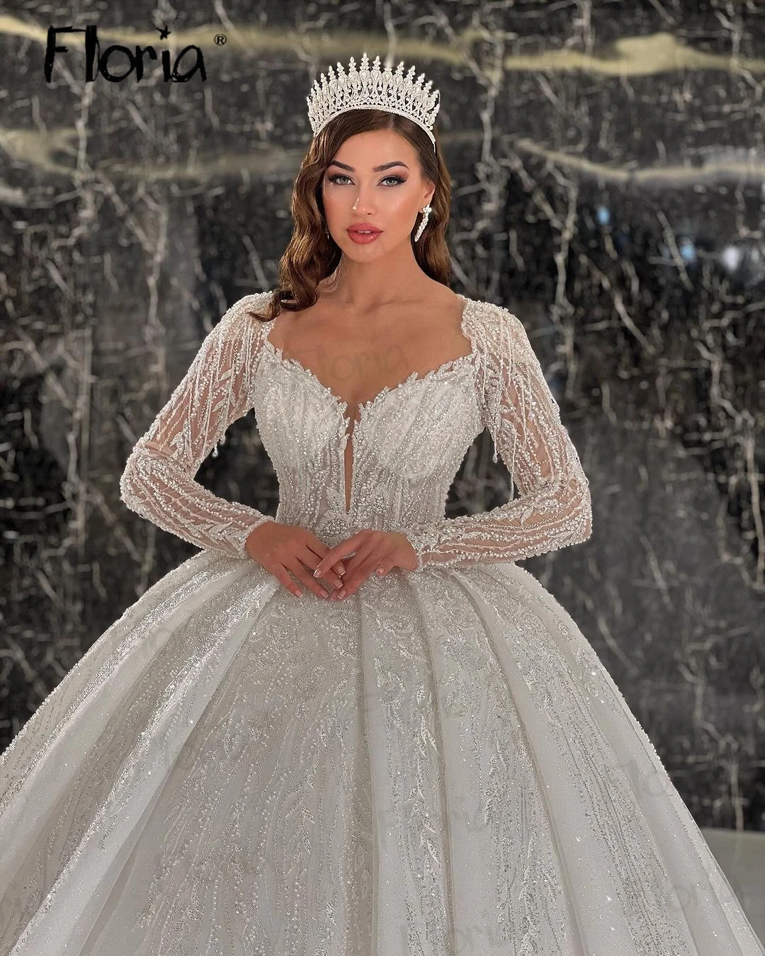 Long Sleeve Customized Wedding Dress Fashion Full Beaded Shiny Bridal Gowns Dubai Sparkle Wedding Dresses Vestido De Casamento