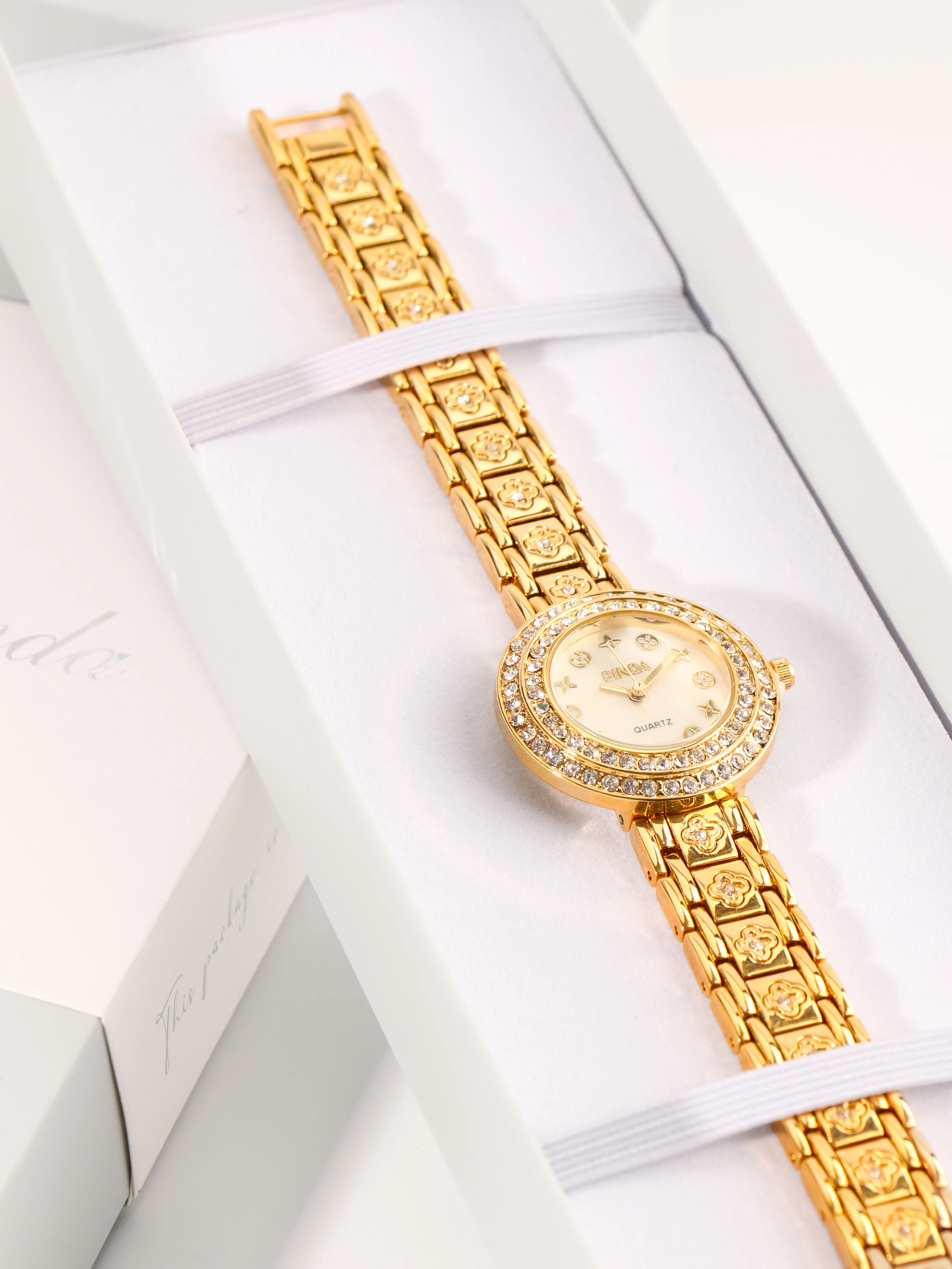 ساعة BINDA للسيدات بسوار كوارتز ذهبي، حزام مطلي بالذهب، قرص للعملات المعدنية، ساعة هدية أنيقة مع صندوق هدايا جميل