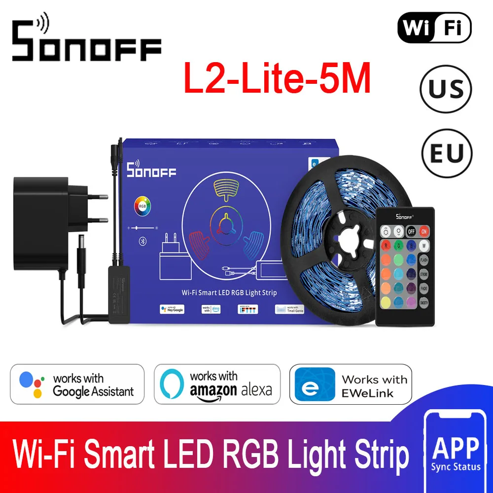 

SONOFF L2 5M Lite EU/US Smart Wifi LED Light Strip RGB Dimmable Flexible Strip Lights eWeLink Remote Control Can Be Free To Cut