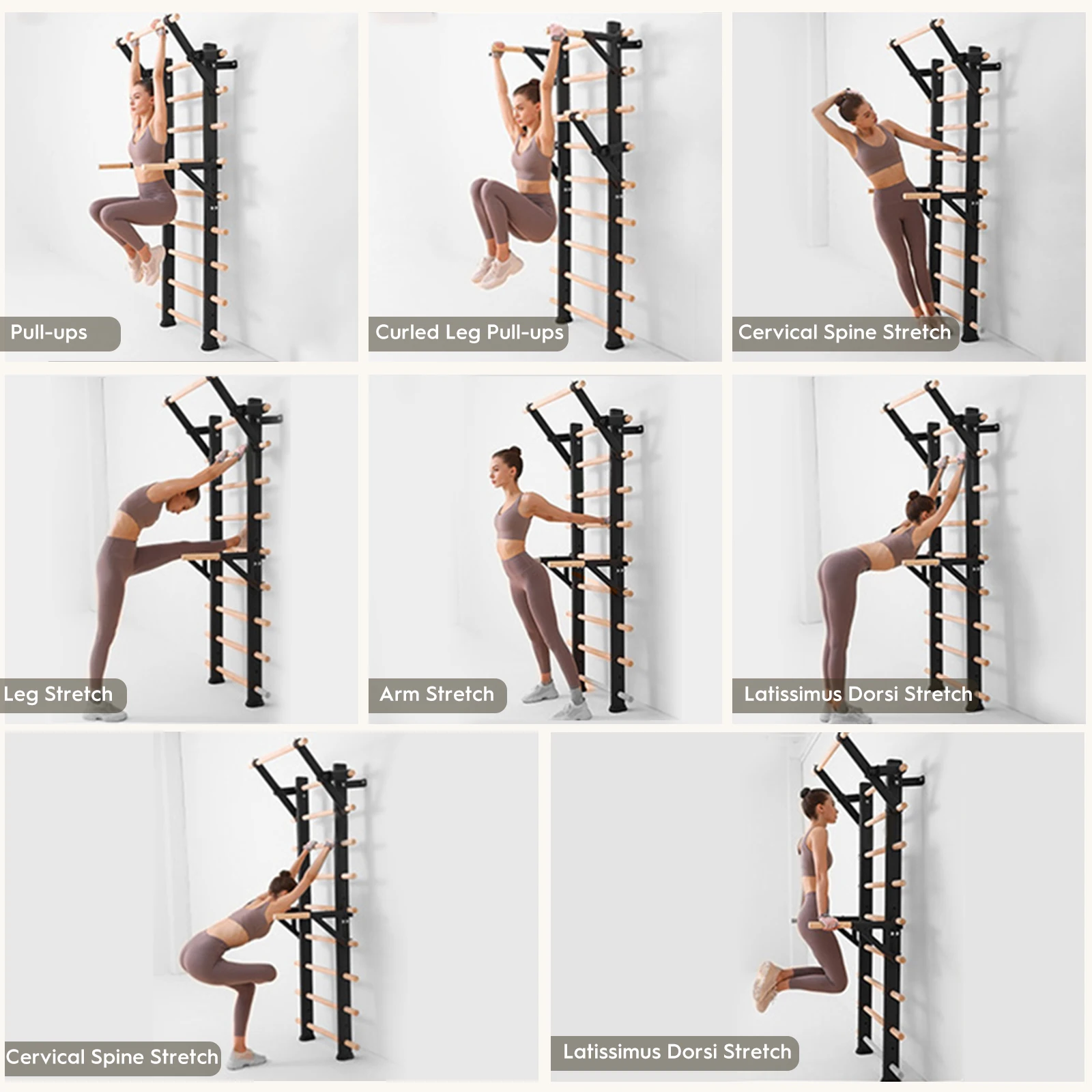 Obrázek 7: Nástěnné horolezectví formulovat s pull-up a namočit barů – 86.6-inch halové horolezectví držák, wall-mountable – dospělý dřevěný horolezectví W