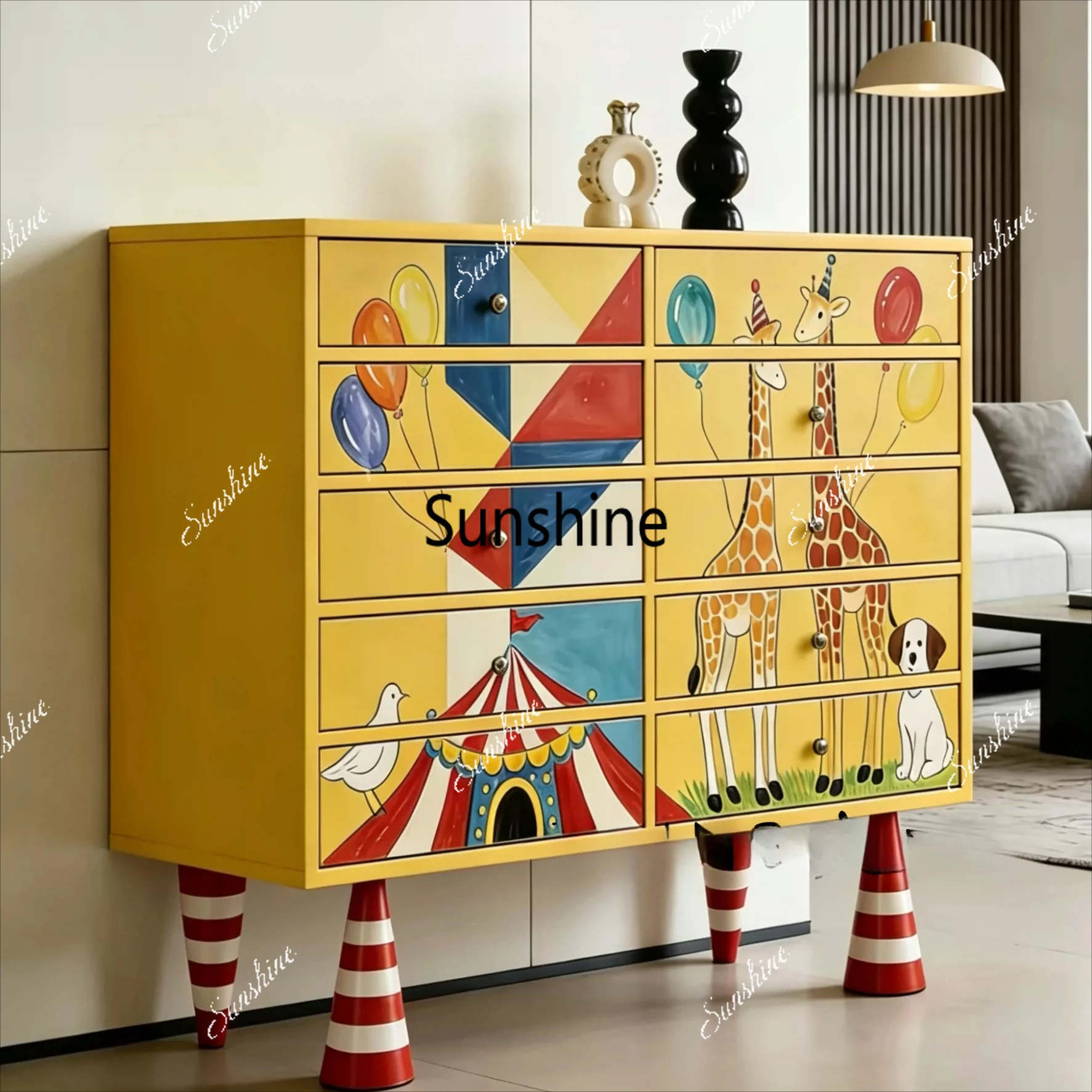

Medieval solid wood painted chest cabinet household entrance cabinet