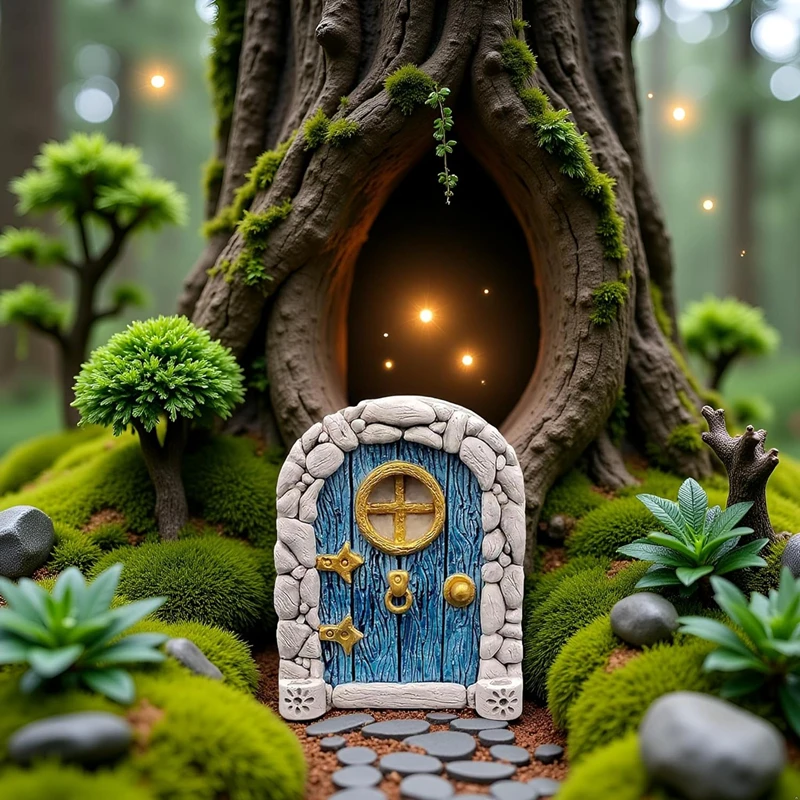 Puerta de hadas de elfo 3D, puertas de árbol de jardín en miniatura, arte de patio en miniatura, puertas de jardín de madera para el hogar, decoración navideña, accesorios para casa de muñecas