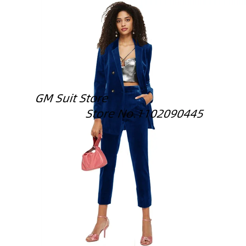 Women's Velvet 2 Peice Suit Two Button Office Lady Blazer Set Evening Party Prom Tuxedo Fashion Jacket Pants