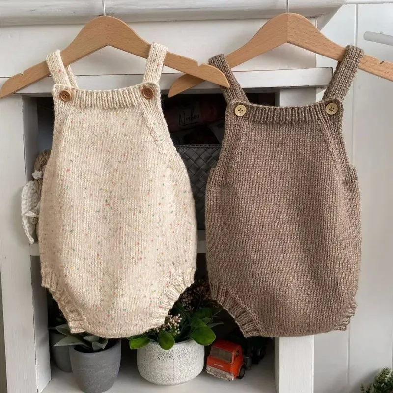 

2025 Autumn New Baby Girl Knitted Sling Bodysuit Cotton Infant Boy Solid Sleeveless Jumpsuit Newborn Toddler Clothes 0-24M