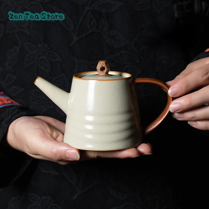 Beige Ru Kiln Ceramic Teapot Single Household Small Open Piece Can Be Raised Single Pot Cup Ceramic Kung Fu Tea Set Tea Infuser