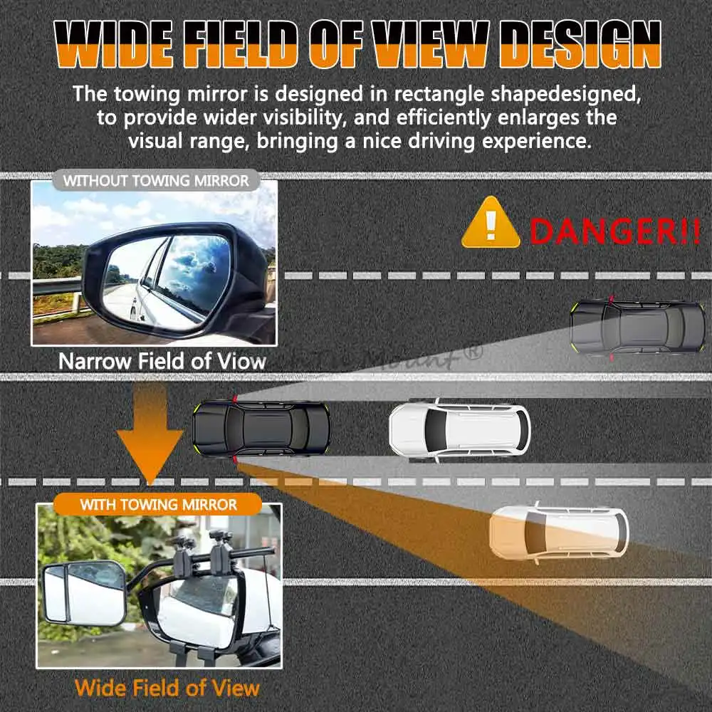 For Example RVs/Trucks/Caravan/Van/Cars/Trailers 1 Set Black Front Extension Mirrors Towing Trailer Including Mirror Universal - view 6