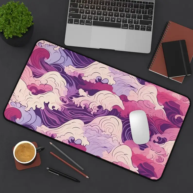 

Pink Great Wave Off Kanagawa Desk Mats, Cute Kanagawa Mouse Pads, Student Gift, Holiday Gift, Office Decoration Kawaii Desk Pad