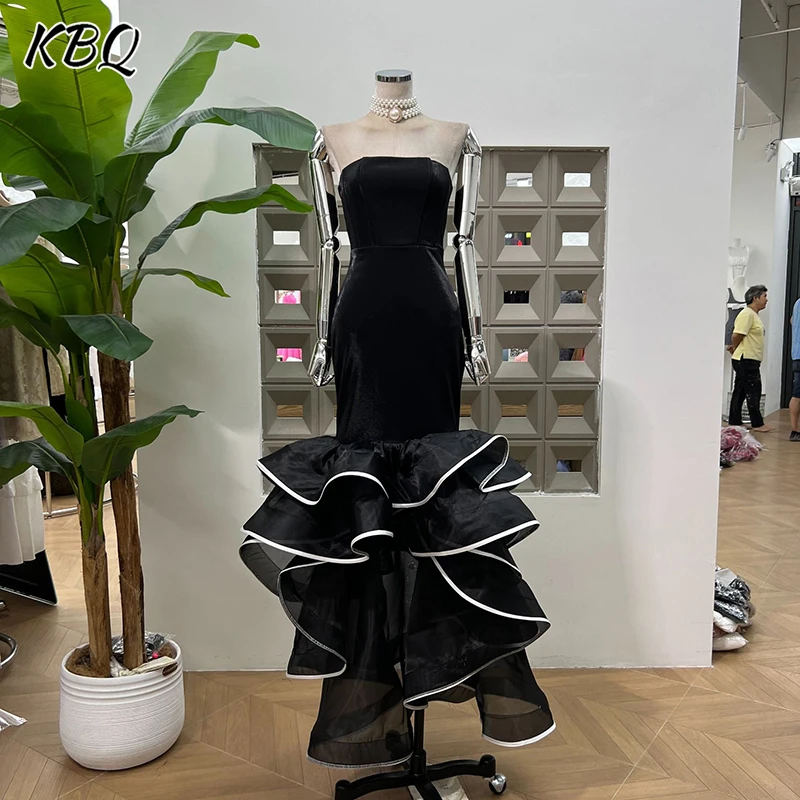 

KBQ Hit Color Slimming Backless Temperament Dress for Women Strapless Sleeveless High Waist Elegant Evening Dress Femle Fashion