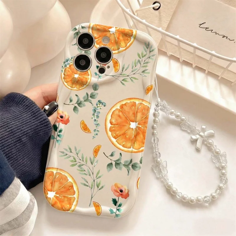 Lanyard Summer Orange Phone Case For Samsung Galaxy S26 S25 S24 Plus Ultra A57 A17 A27 A15 A56 A55 A37 A06 A07 Wrist Strap Cover