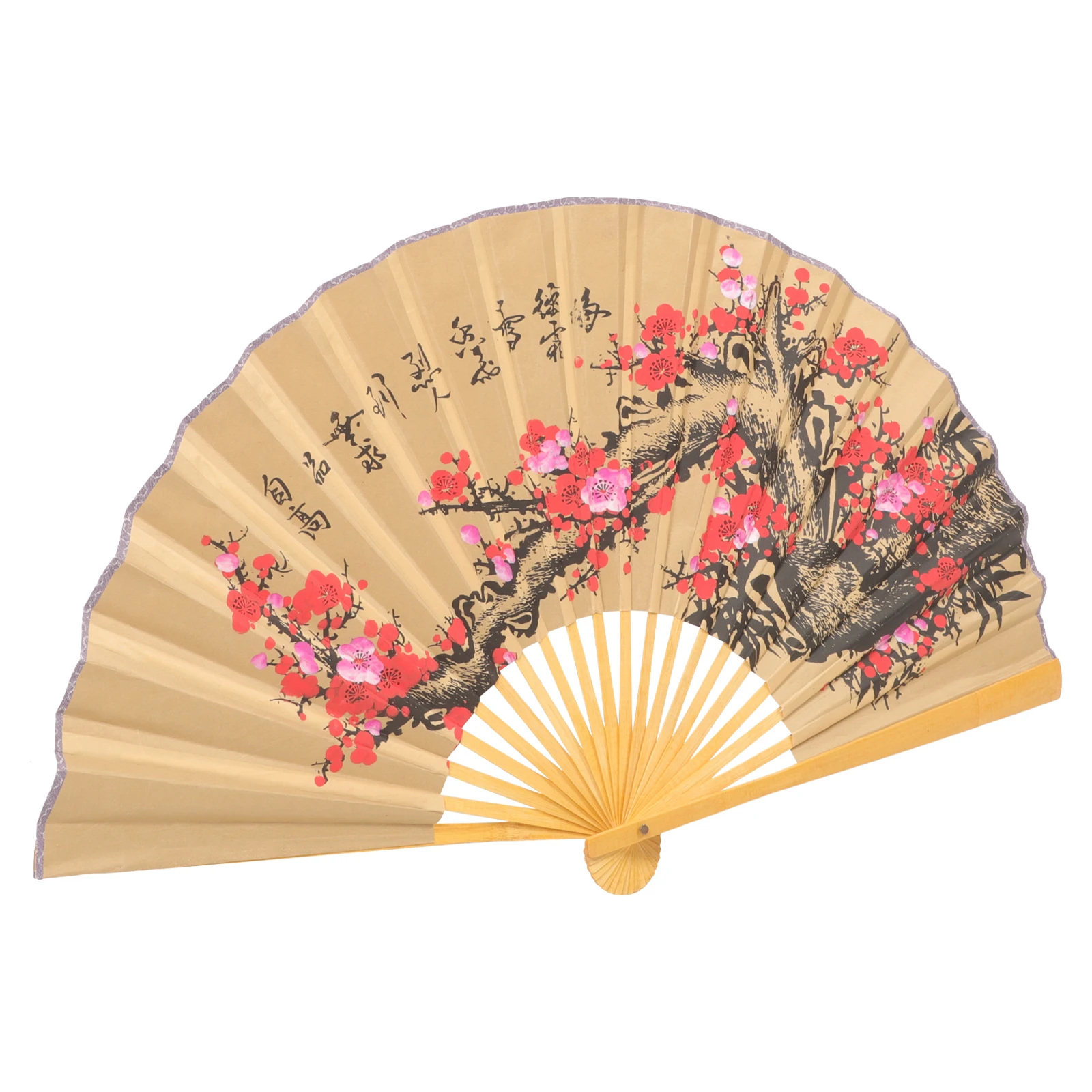 Vinatge Wave Fan Oriental Wall Hanging Folding Fan Flower Pattern Fan Wall Background Large Fan Craft Dancing Performances