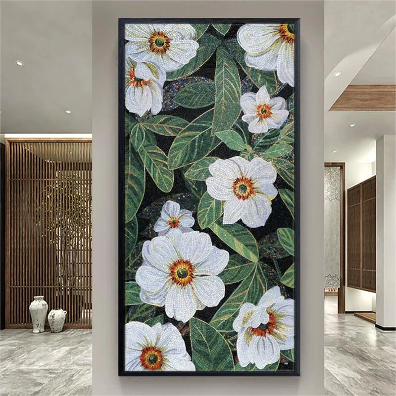 

Customized simply white flower glass art mosaicmural wall decor