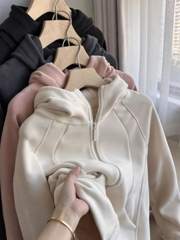 

Outlets Super Thick Warm Australian Velvet Small Waist Autumn Winter Casual Hoodie Jacket Women's Fashion High Waist Zipper
