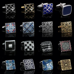 Luxury men's French shirt cufflinks classic square blue and black retro patterns cuff buttons suit accessories jewelry wholesale