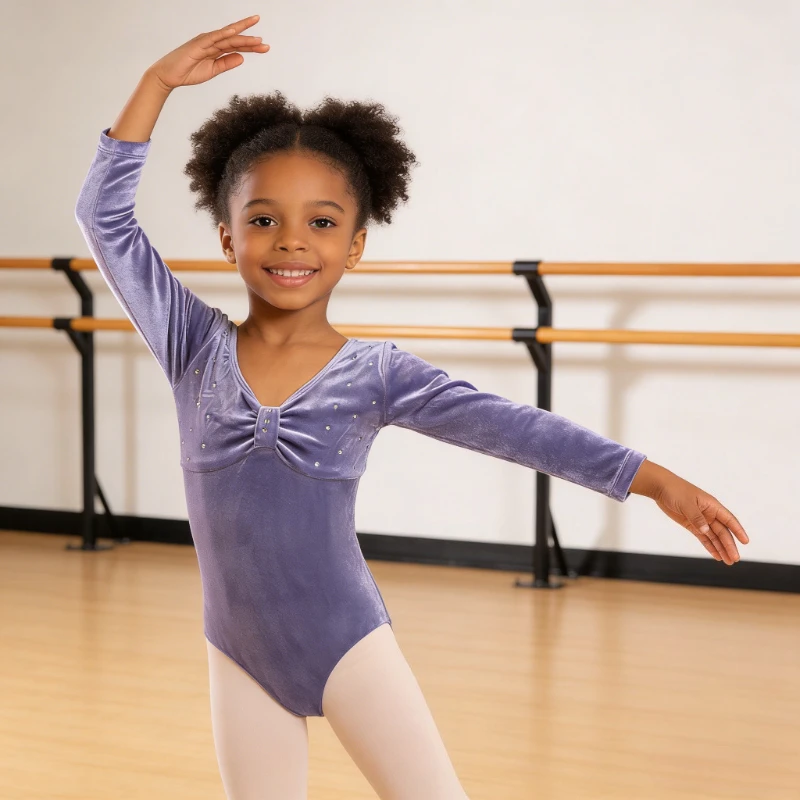

Girls Ballet Leotard Long Sleeve Velvet with Rhinestone Leotard for Dance Class Stage Performance 3-8Y Toddler Ballerina Outfit