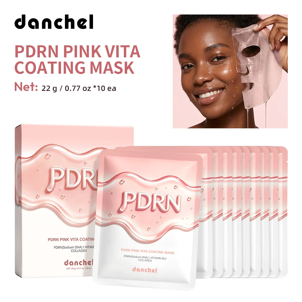 10pcs Korean Salmon DNA PDRN Pink Vitamin Sheet Mask Reduce Face Dyrness Hydrate Brighten Nourishing Facial Mask Skincare