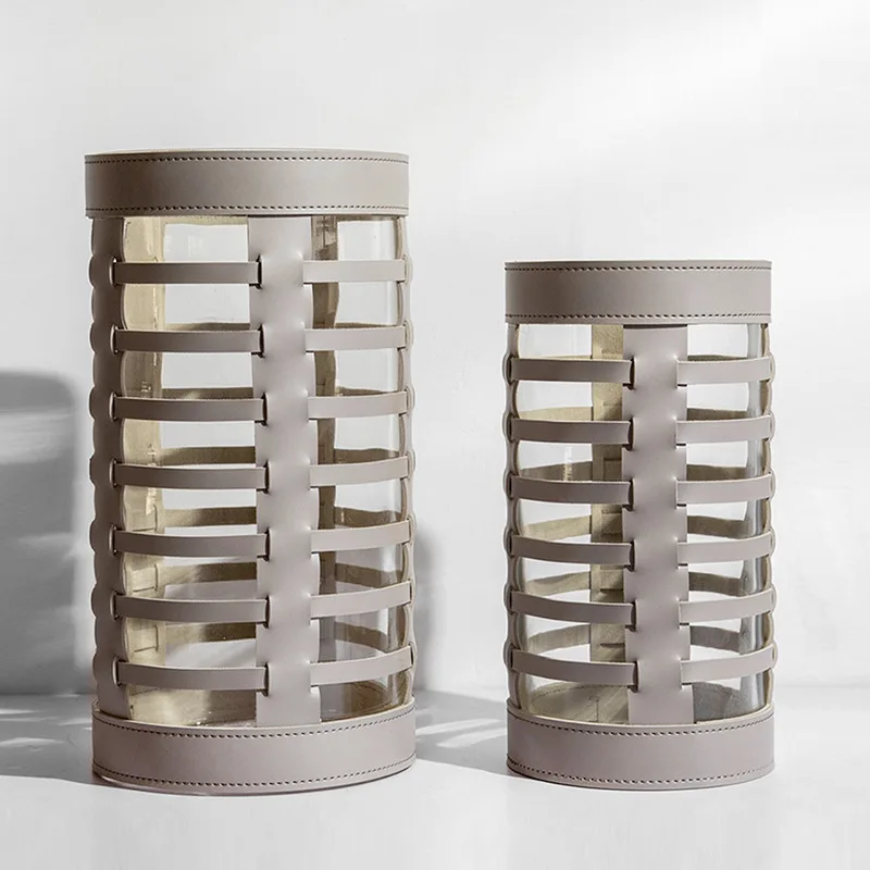 

Light luxury art flower ware creative woven leather glass art vase model room hotel home exhibition hall decoration