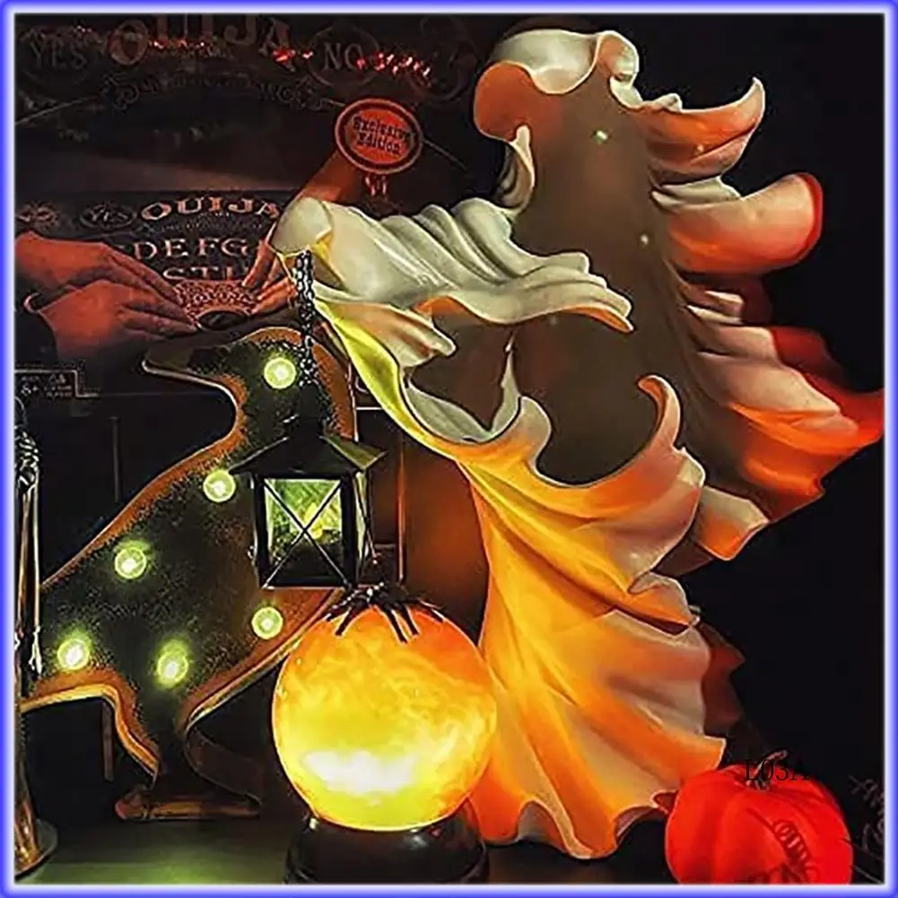 

RM-Ghost Halloween Witch Ornament With Lantern Energy Saving Resin Statue For Garden Courtyard Decor
