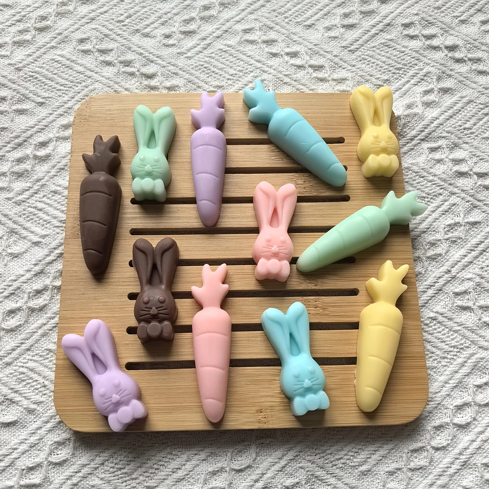 3pcs 12 cavity carrot rabbit shaped chocolate silicone mold DIY candy pudding dessert cake decoration baking mold - view 3