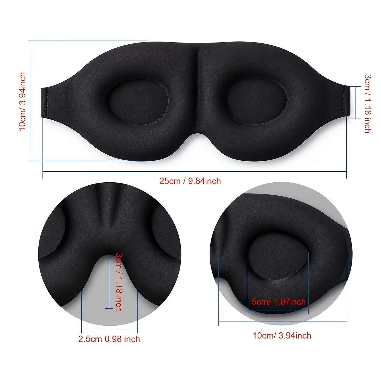 3D Contoured Sleep Mask, Zero Eye Pressure Design, Adjustable Straps for Deep Sleep, Travel, Naps & Yoga Relaxation