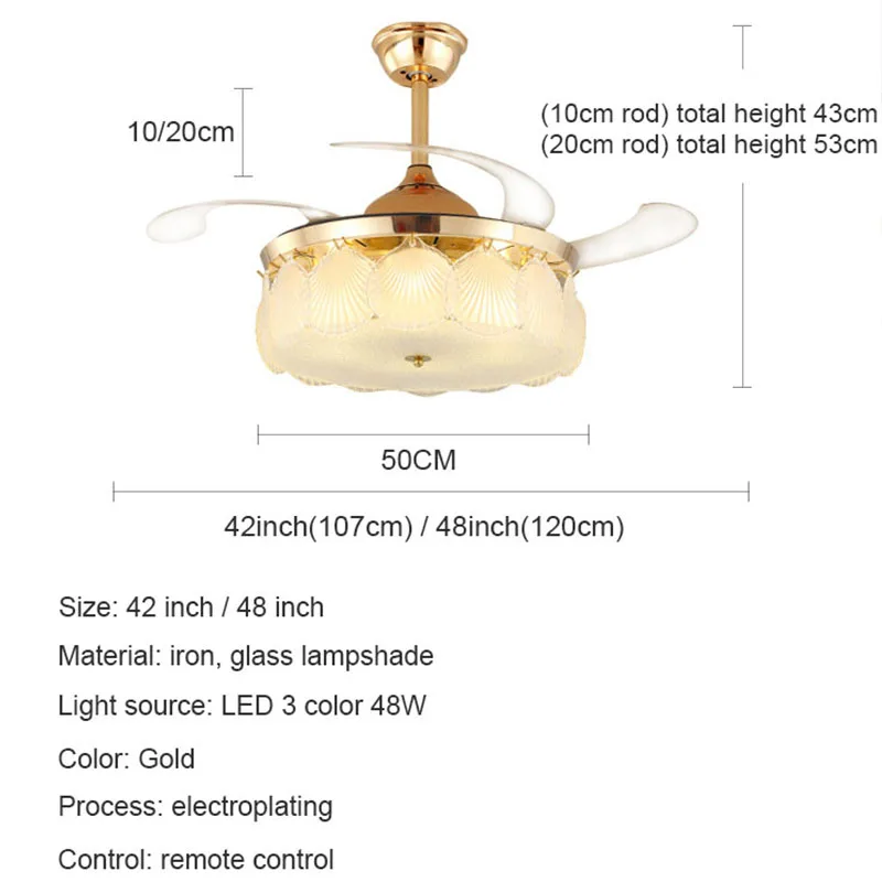 Crystal Ceiling Fans With Light Seashell Round Crystal Invisible Blades Bedroom Remote Control Ceiling led Chandeliers Fan Lamps