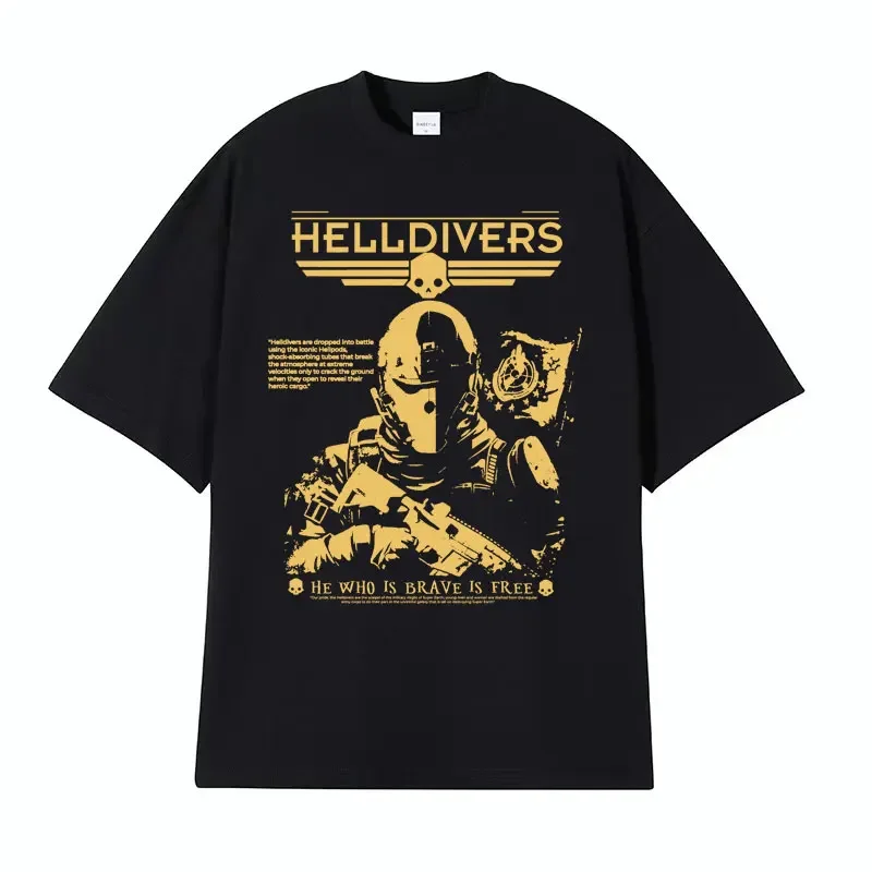 Helldivers Skull Vintage 90s Graphic T Shirt Men's Clothing Harajuku Gothic Fashion T Shirts Unisex Casual O-Neck Cotton T-shirt