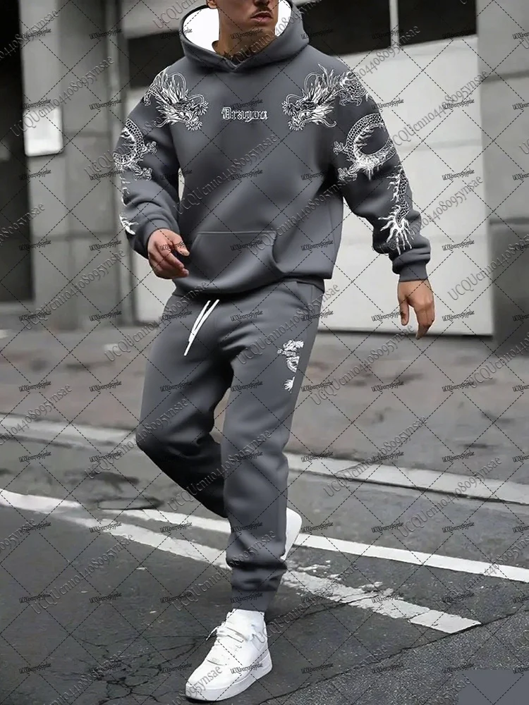 Herbst Winter Neue Männer Trainingsanzug Anzüge Hoodies + Lange Hosen Sets Drachen Muster Streetwear Casual Anzüge Übergroßen Männer Sport Outfit