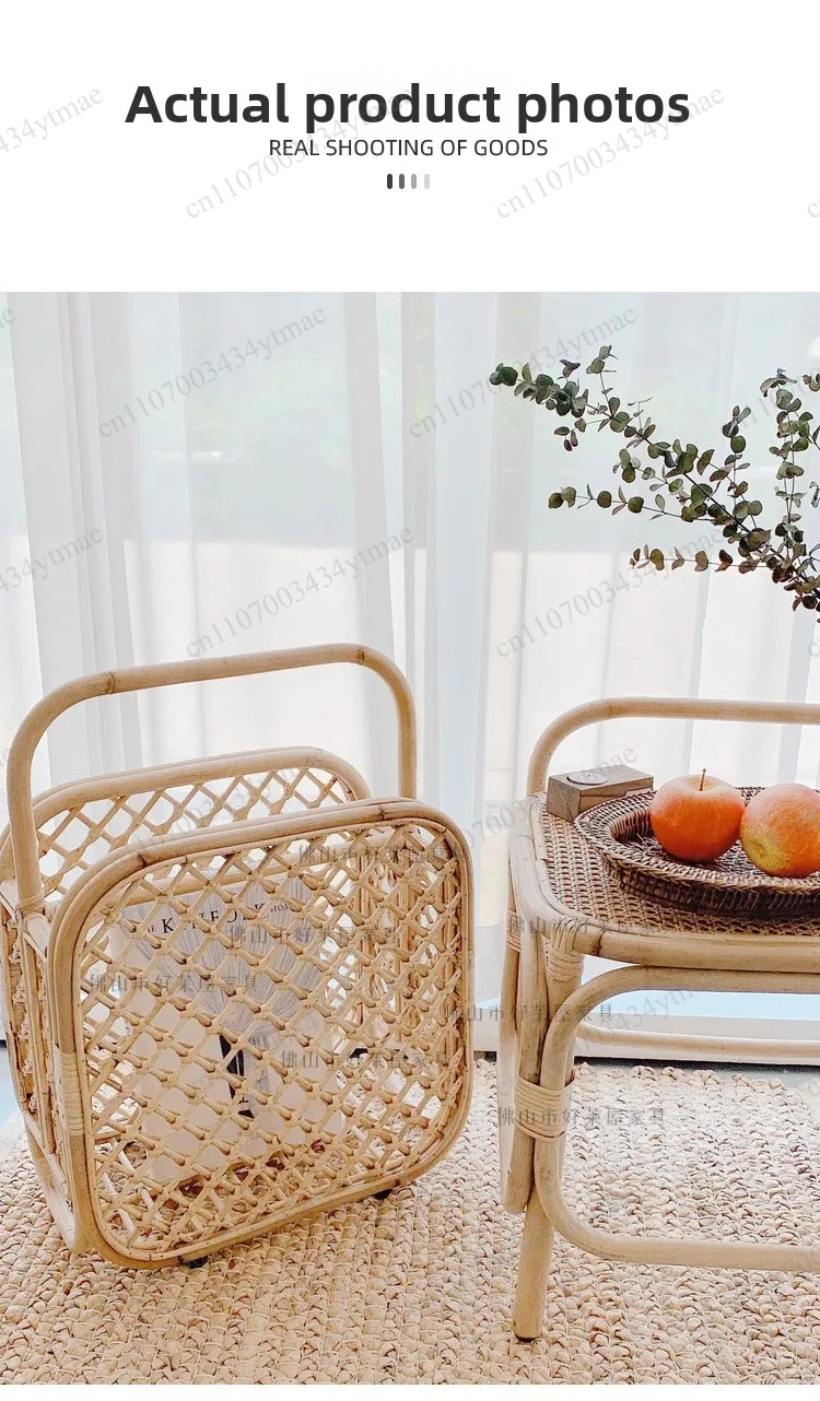 Rattan Storage Basket Floor Standing Magazine Newspaper Rack Ins Style Book Shelf Organizer For Home Homestay Decor