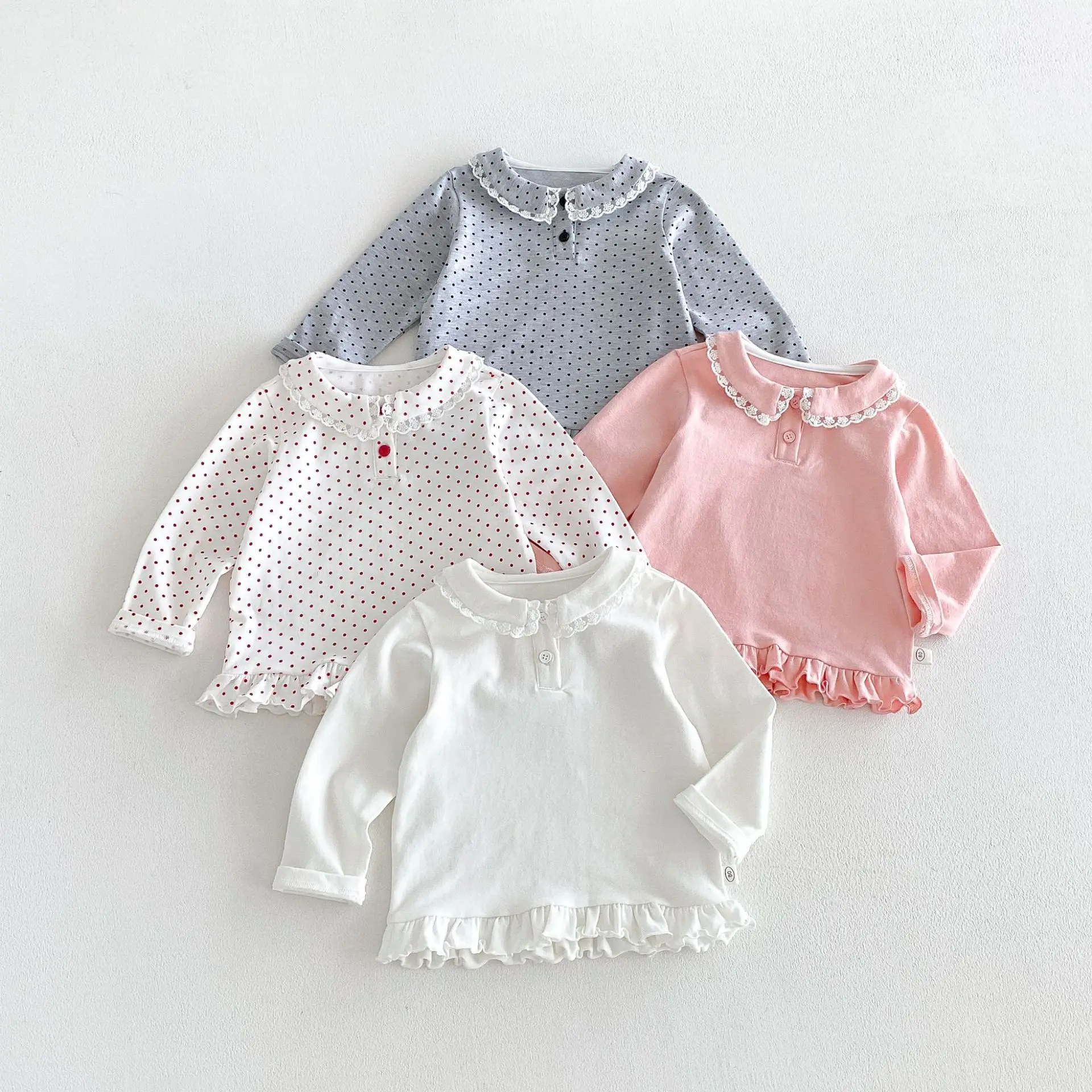 2026 New Fall Fashion Baby Dot Print Top, Cute Children's Outfit with Collar, Stylish Innerwear for Kids