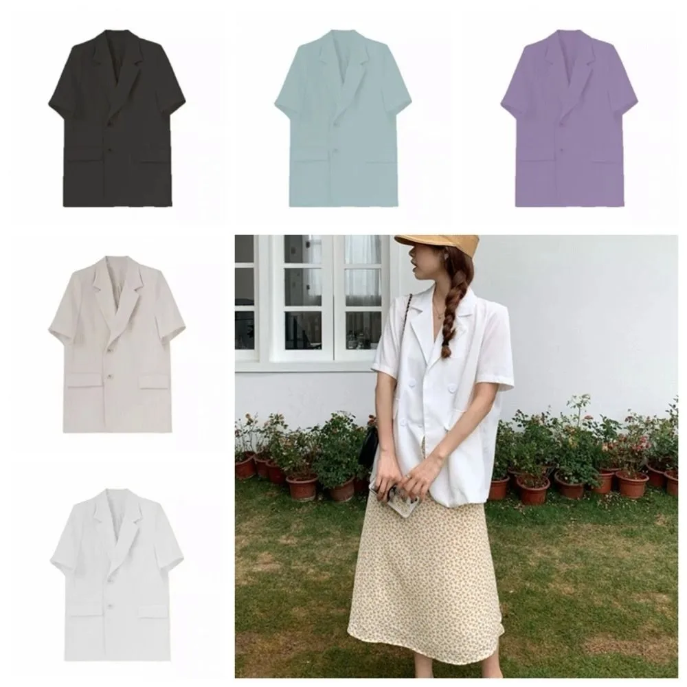 

Casual V-neck Short Sleeve Suit Flip Collar Simple Thin Business Style Suit Coat Large Size Candy Color Women's Suit Top Girl