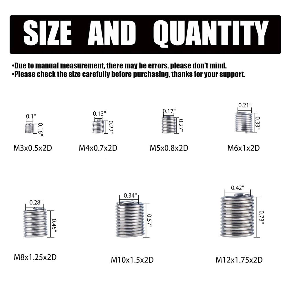60 szt. Drut spiralny Helicoil do naprawy gwintów wewnętrznych, stal nierdzewna 304, tuleja spiralna do naprawy gwintów M3-M12