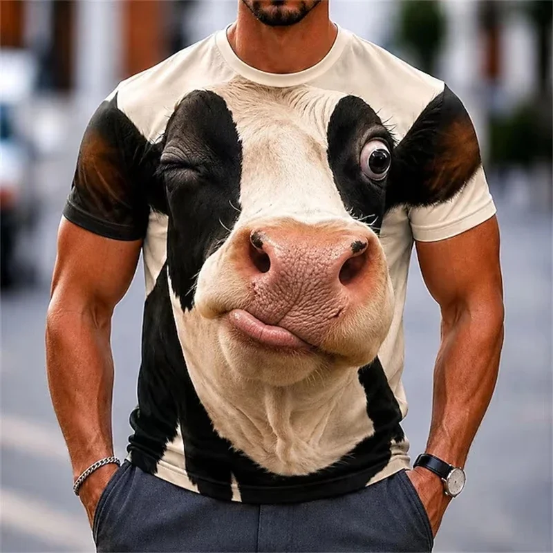 Men 3D Funny Animal Face Print T Shirt Tiger Lion Graphic Short Sleeve Tee Casual Tops For Streetwear Party Daily Outfits