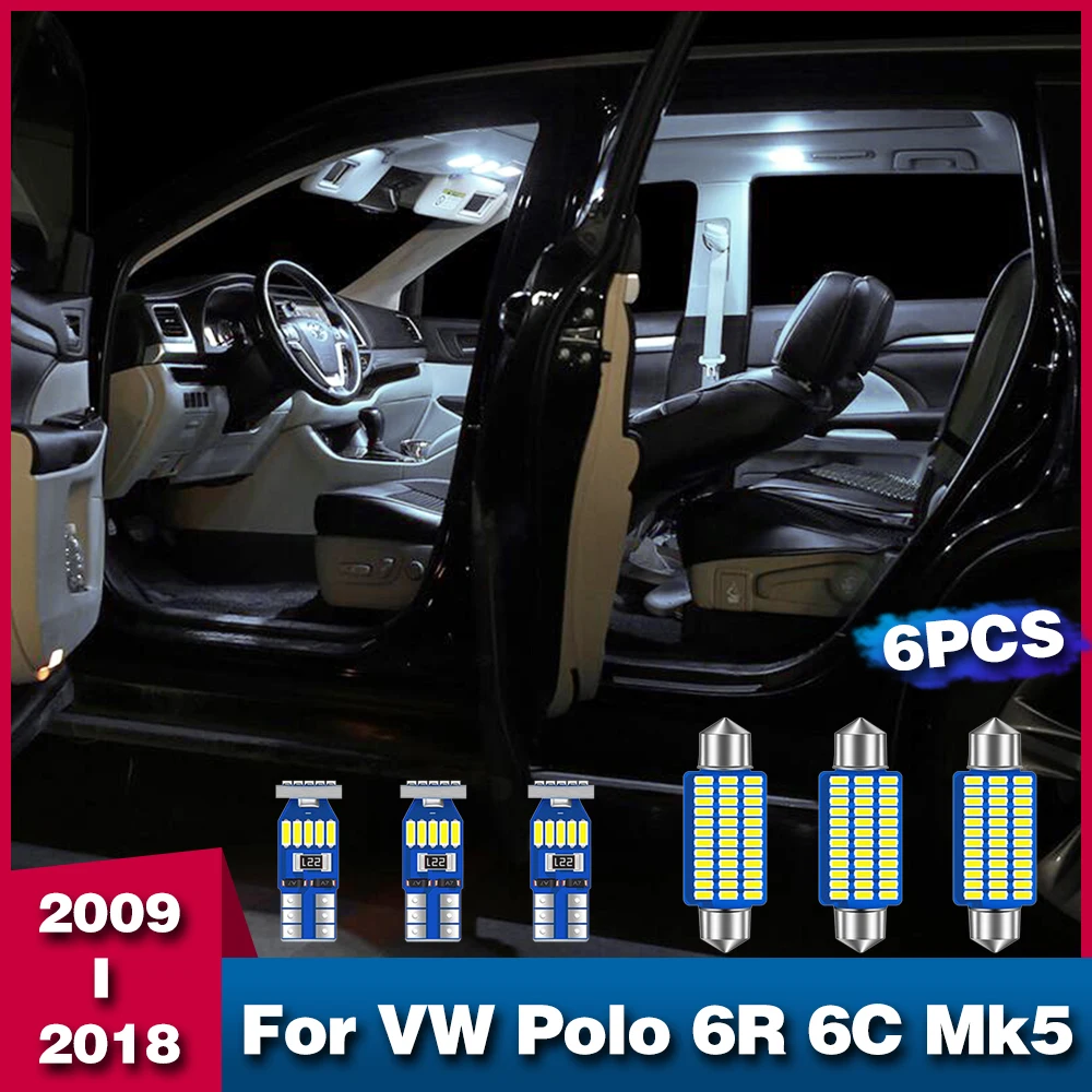 6PCS LED Car Interior Front Rear Reading Light Decoration Trunk Lamp Accessories For VW Polo 6R 6C MK5 2009 - 2018 2010 2011