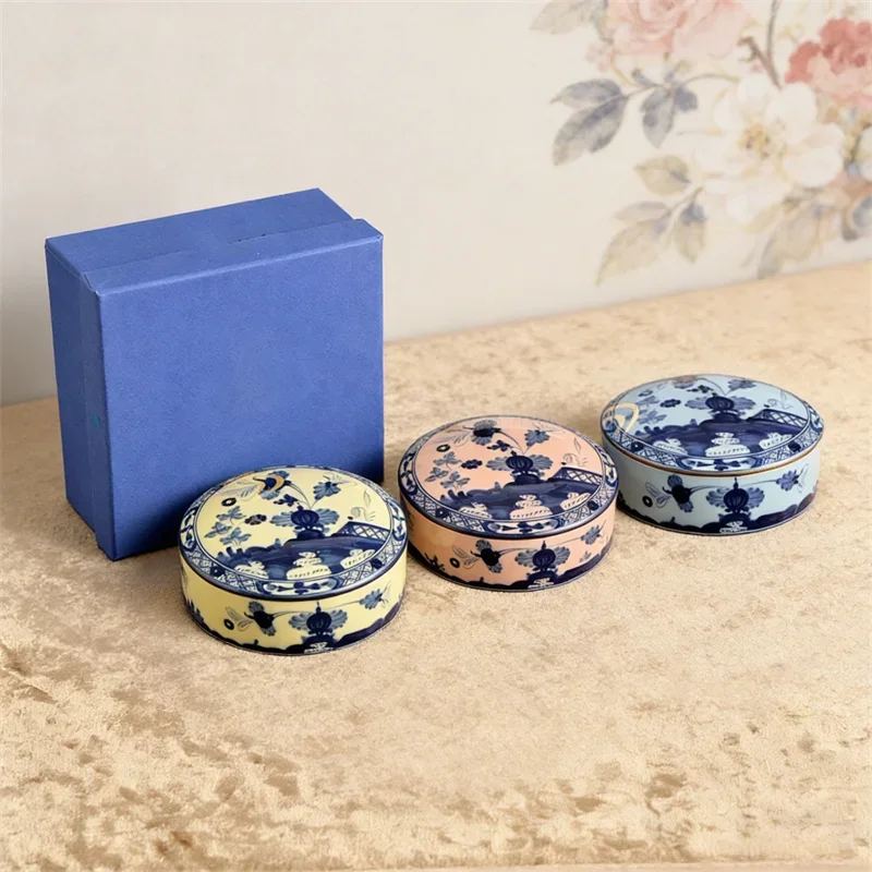 Caja de Joyería de Cerámica Serie Oriental, Redonda con Tapa, Organizador de Adornos, Decoración de Mesa, Almacenamiento para Dormitorio, Entrada, Escritorio