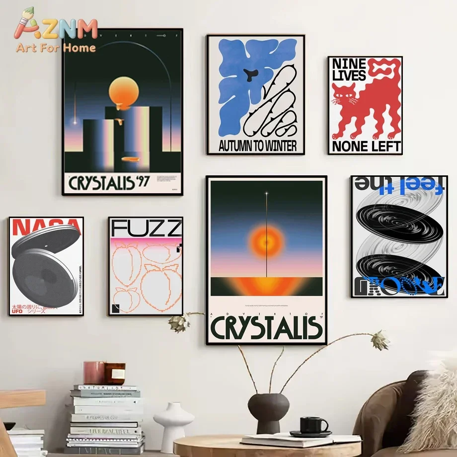 

AZNM Retro Gradient Crystalis '97 Абстрактная картина на холсте без рамы в стиле Mid Century Modern Space Age - NASA UFO, Nine Lives C