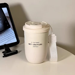 Cute Coffee Cups Tumbler Thermal Water Bottle With Straw Filter Stainless Steel Vacuum Tea Portable Office Thermos Bottle Gift