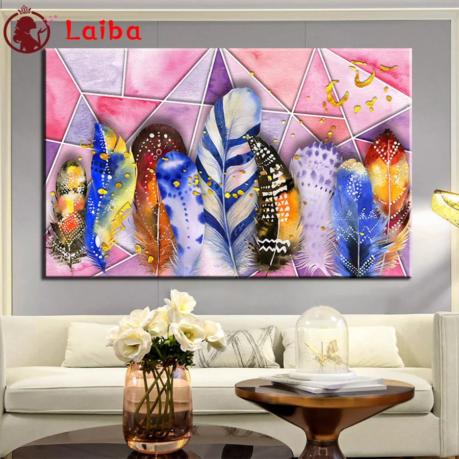 

Diamond Embroidery Nordic colorful feather art Picture Of Rhinestones Diamond Painting drill Mosaic Cross Stitch Wall Art