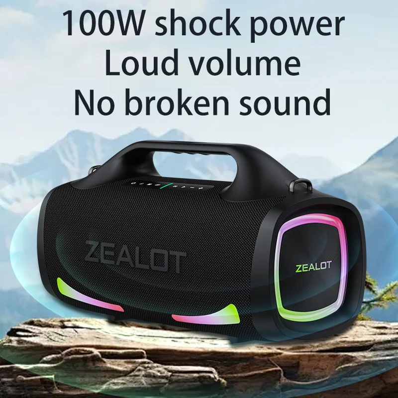 Haut-parleur sans fil Zealot S79 100W, haut-parleur de subwoofer portable extérieur, qualité sonore Hifi, double appairage, charge rapide, 24000mAh.