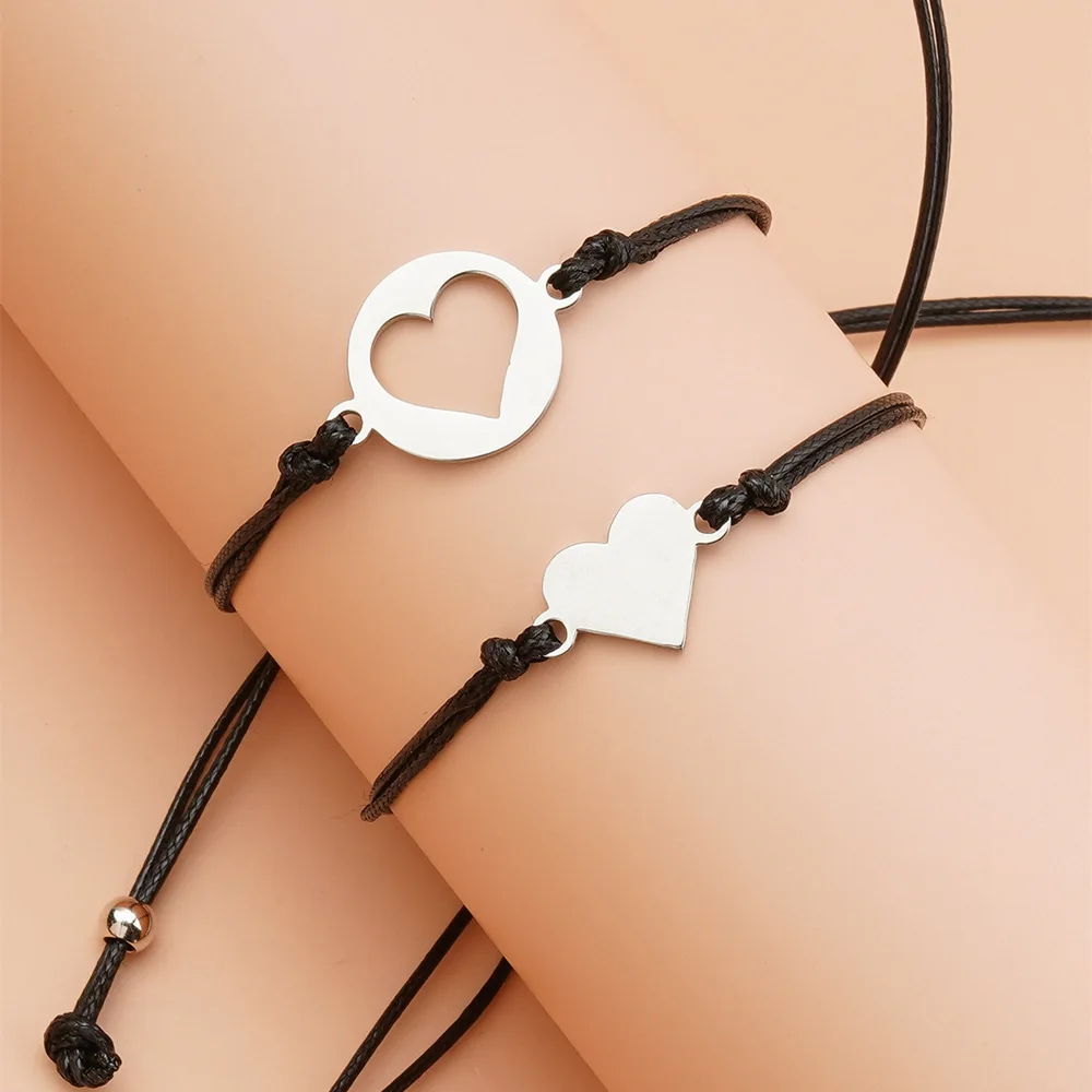 

Handmade Rope Chain Friendship Bracelets Set for Girls - Love Shape Simple Good Friend Jewelry Gift Pair Perfect Birthday Presen