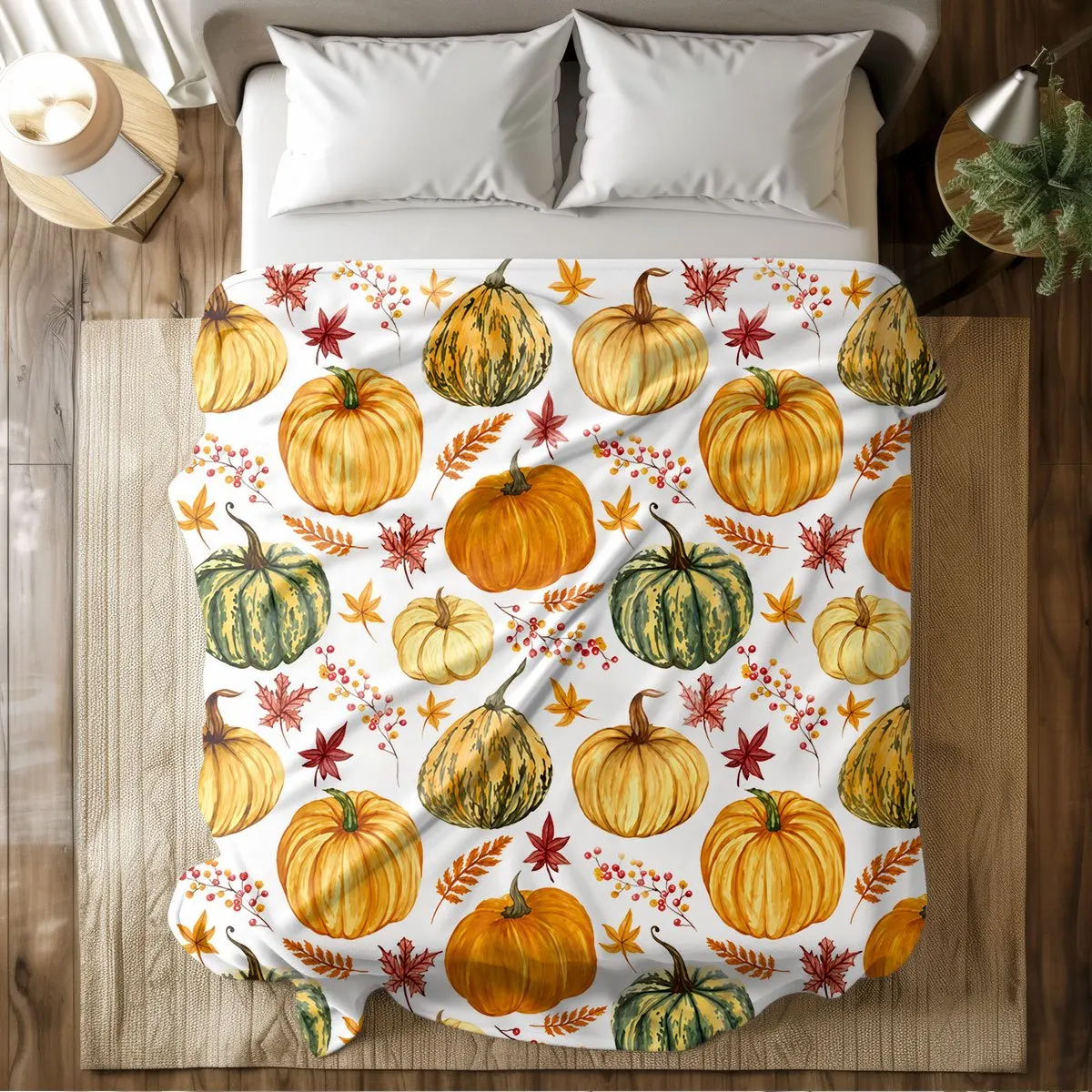 Decorative Pumpkin Autumn Fall Throw Blanket Cozy Harvest Seasonal Halloween Thanksgiving Picnic Throw Fleece Decor for Sofa