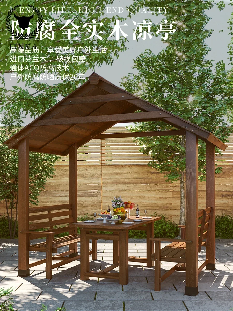 

Villa terrace, roof pavilion, outdoor yard, solid wood pavilion, outdoor yard, garden, wooden sunshade