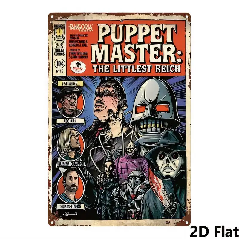 Puppet Master: The Littlest Reich Vintage Metal Tin Sign - Retro Comic Horror Characters Wall Art, Iron, Home/Bar/Horror Room De