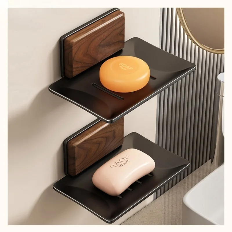 

Мыльница для ванной комнаты из орехового дерева, настенная, без дренажа, неперфорированная, мыльница из массива дерева, стеллаж для хранения в ванной комнате