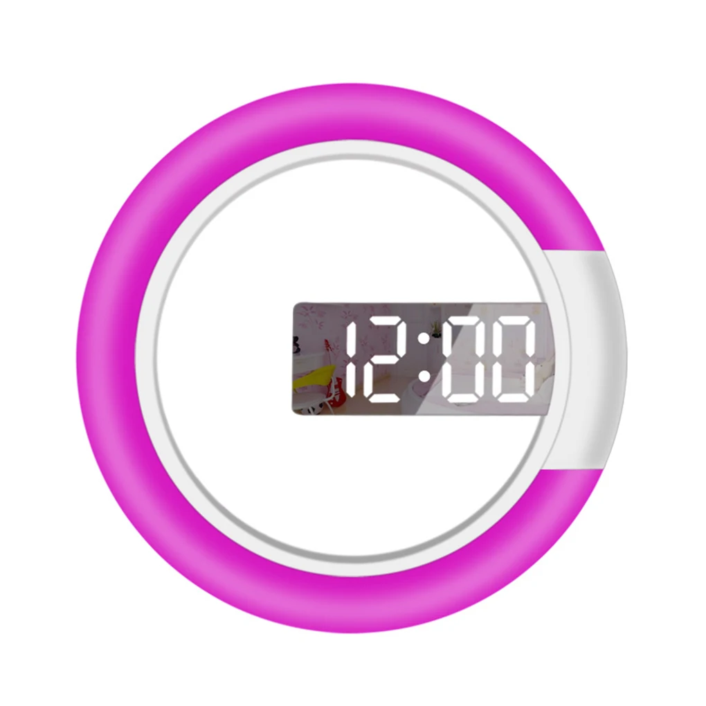 LED Mirror Hollow Wall Clock With /Celsius Switching 7 Types Of Circular Light Colors Can