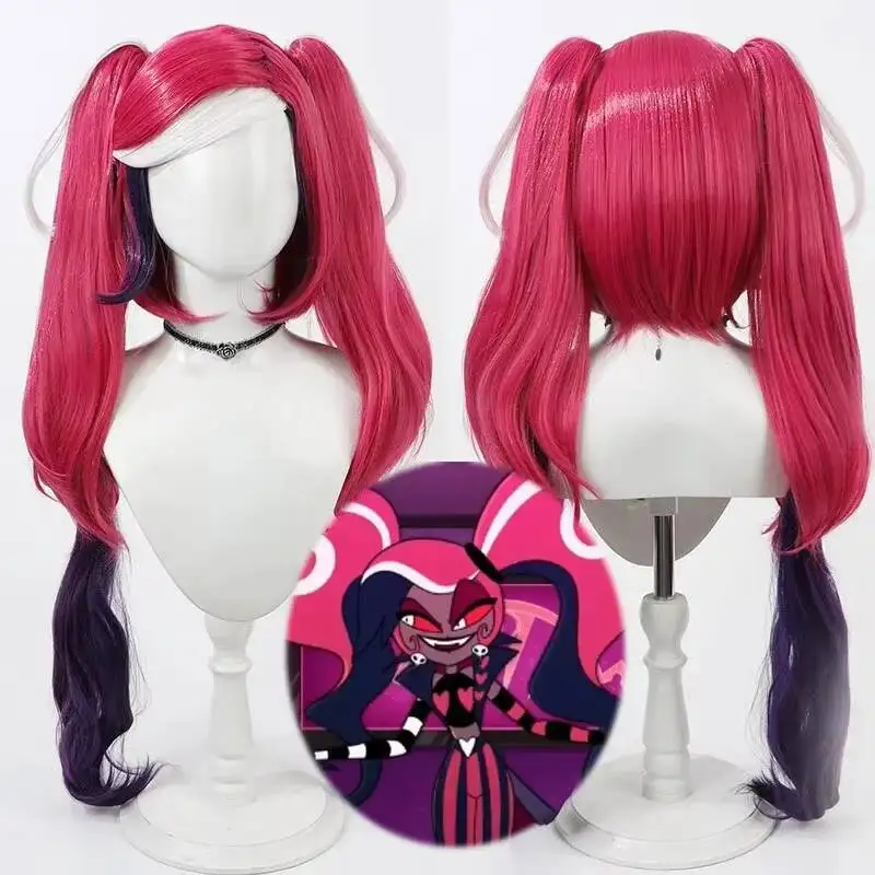 

Anime Hazbin Velvette Cosplay Wig Adult Women Double Ponytail Heat Resistant Synthetic Color Hair Halloween Props Accessories