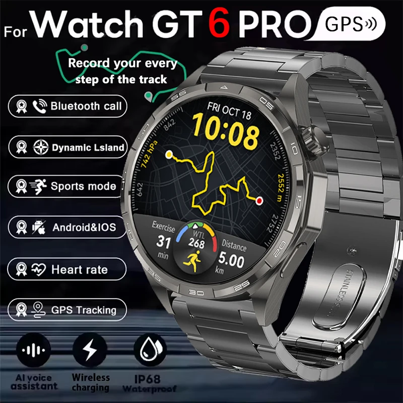

Smart Watch 6 Pro GPS Smartwatch Men 360*360 AMOLED Screen Heart Rate Monitor Bluetooth Call IP67 Waterproof Men Christmas Gift